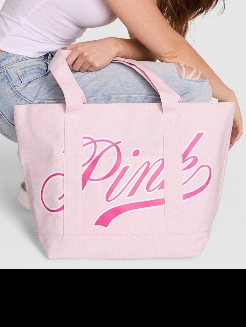 PINK Victoria's Secret Light Pink Canvas Logo Tote